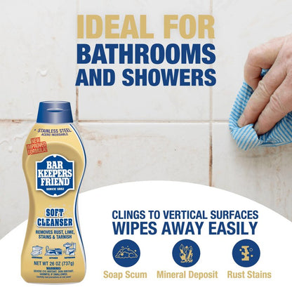 Bar Keepers Friend Soft Cleanser (26 oz) MORE Spray + Foam (25.4 oz) Multipurpose Cleaner Bundle, Stain & Rust Remover for Multi Surface Bathroom, Kitchen & Outdoor Cleaning