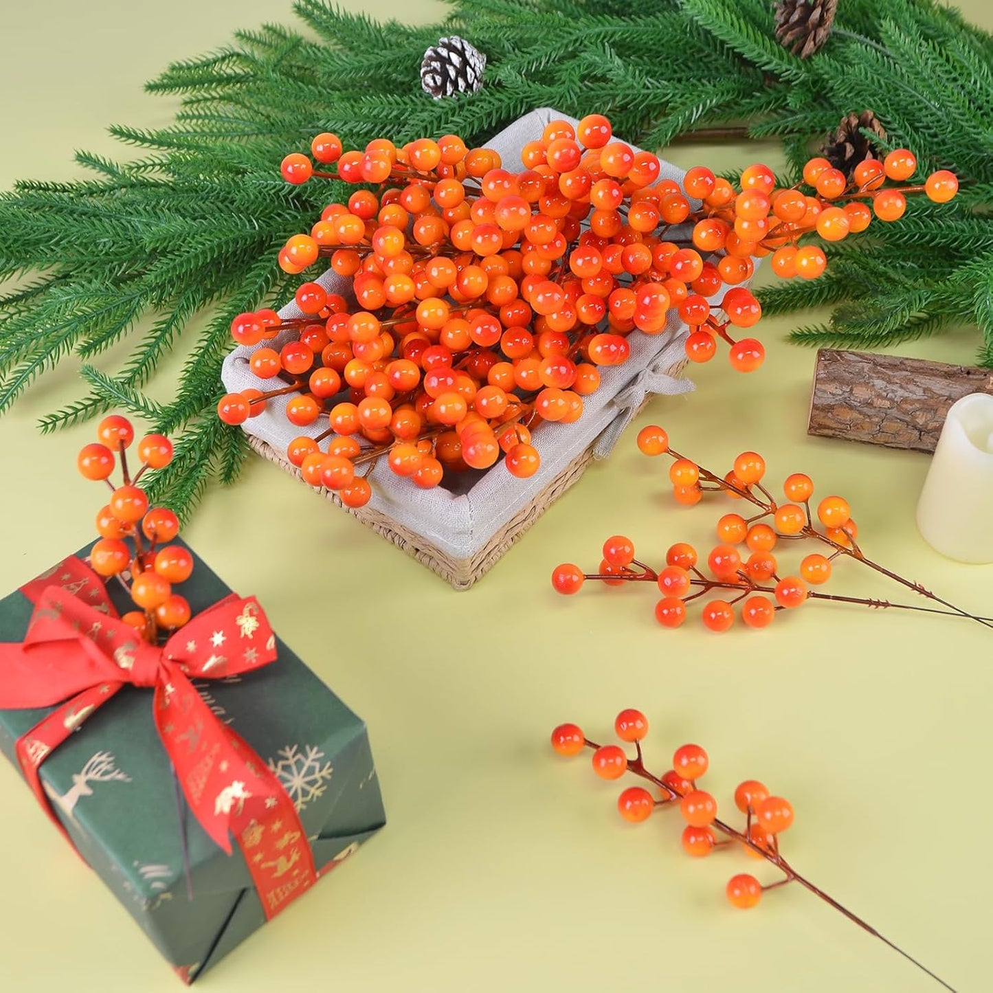 letesult 44PCS 8.6 Inch Artificial Fall Berry Stems Branches, Faux Orange Holly Fall Berry Picks and Sprays, Falls