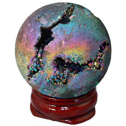 SUNYIK Rainbow Titanium Coated Druzy Geode Sphere Ball,Crystal Quartz Agate Ball,Healing Sculpture Figurine for Easter Day