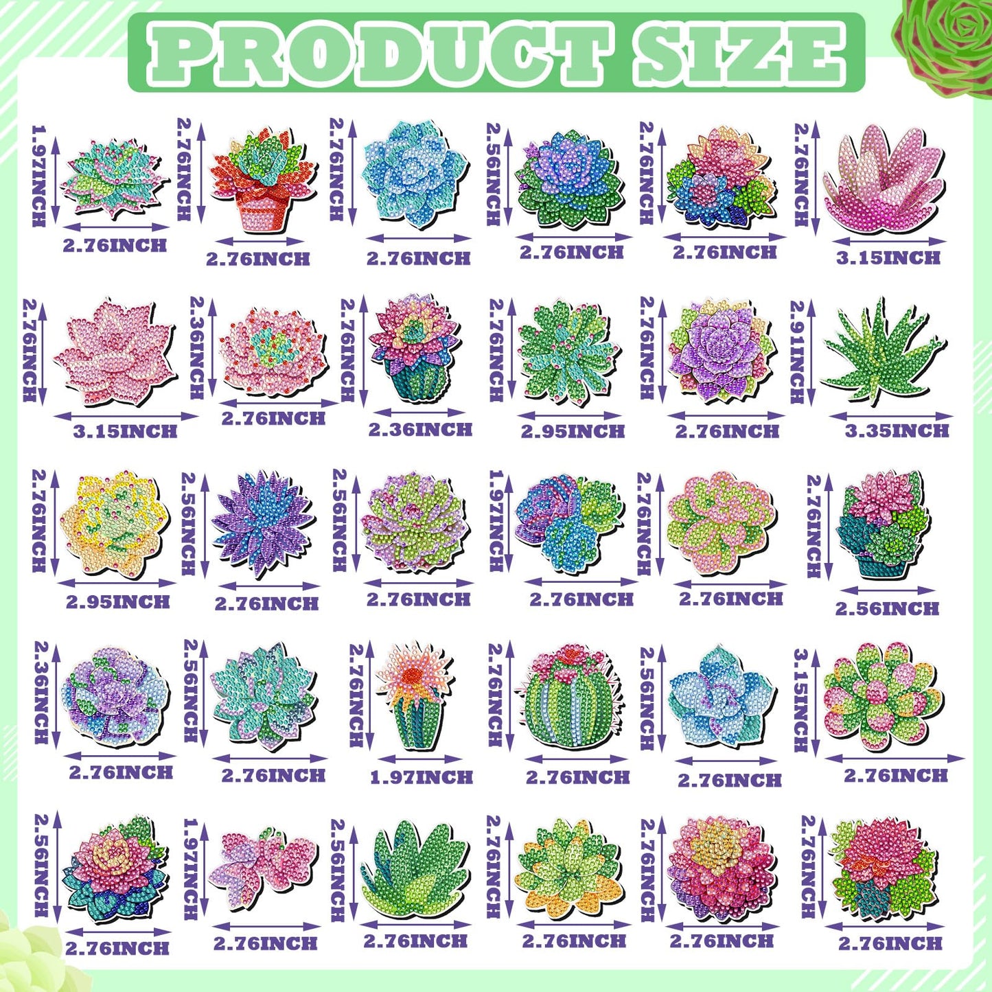 Remuuly 30 Pcs Succulent Diamond Painting Magnets, Spring Diamond Art Magnet Kits for Adults, Succulent Plant Flower 5D Rhinestones Refrigerator Magnetic Stickers for Beginner, DIY Crafts Fridge Gifts