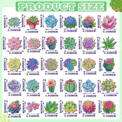 Remuuly 30 Pcs Succulent Diamond Painting Magnets, Spring Diamond Art Magnet Kits for Adults, Succulent Plant Flower 5D Rhinestones Refrigerator Magnetic Stickers for Beginner, DIY Crafts Fridge Gifts