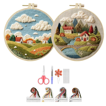 Hzkokon 2 Pack Embroidery Kit for Beginners Adults Cross Stitch Kits Hand Embroidery Kit Includes Stamped Flower Pattern, Hoop, Color Threads,Tools & Follow Instruction