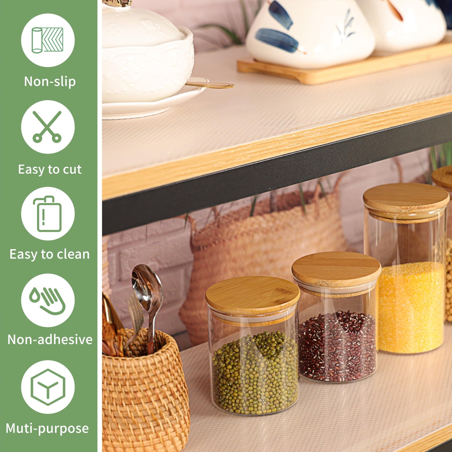 Shelf Liner, wohomuke 15 inch x 20 ft Shelf Liners for Kitchen cabinets nonstick Shelf Lining Drawer Mats EVA Protector for Cupboard (Clear,15 inch x 20 ft)