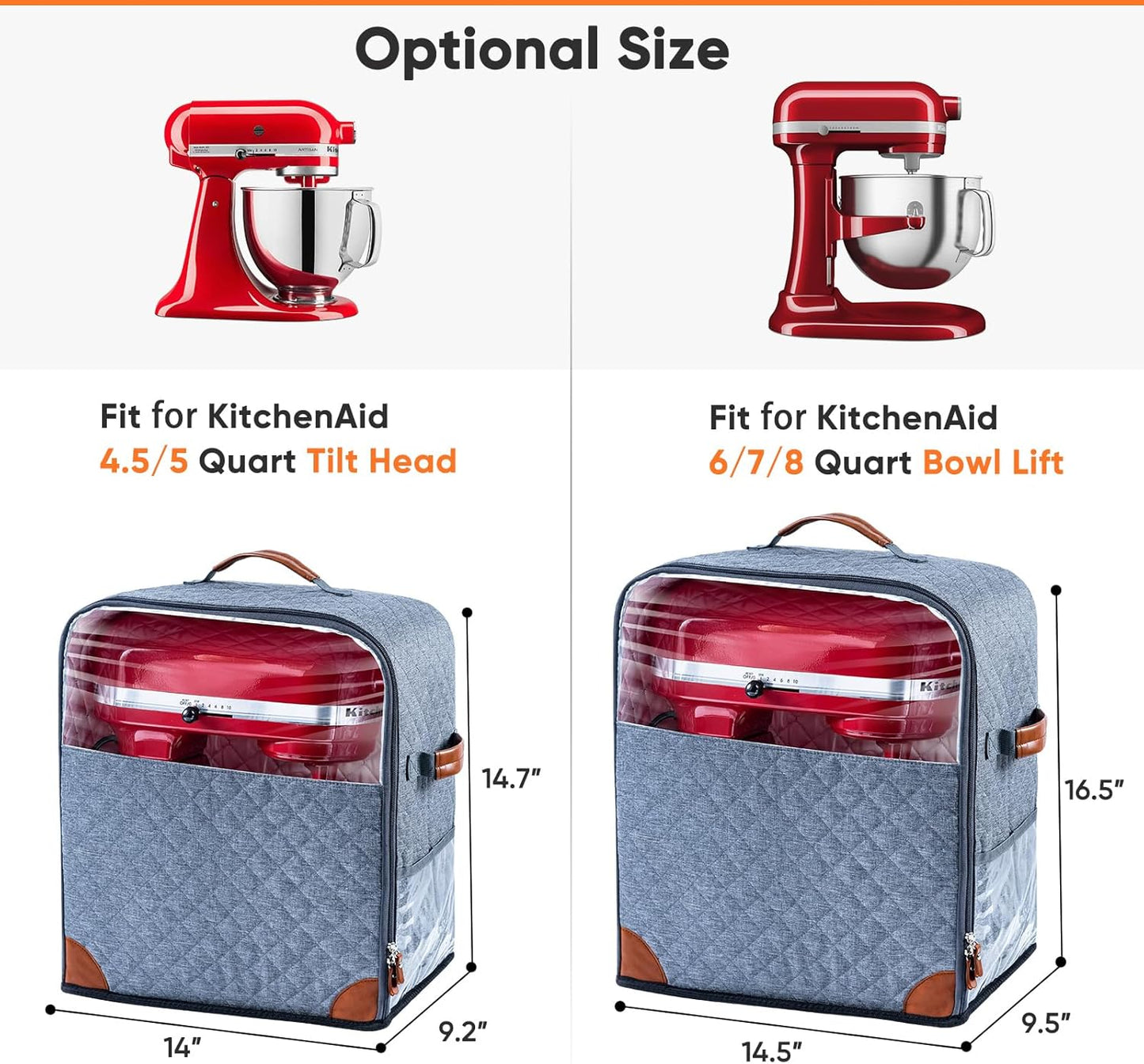 BAGSPRITE Stand Mixer Cover with Appliance Sliders Base, Compatible with KitchenAid Mixer, Storage Bag with Pockets