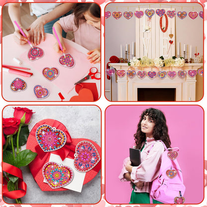 Ferreve 28 Pcs Heart Diamond Art Keychain Kits for Adults Double Sided DIY Pink Heart Diamond Painting Keychain Hanging Ornaments Rhinestone Gem Key Ring Art Pendant Decor Crafts Accessories Gifts
