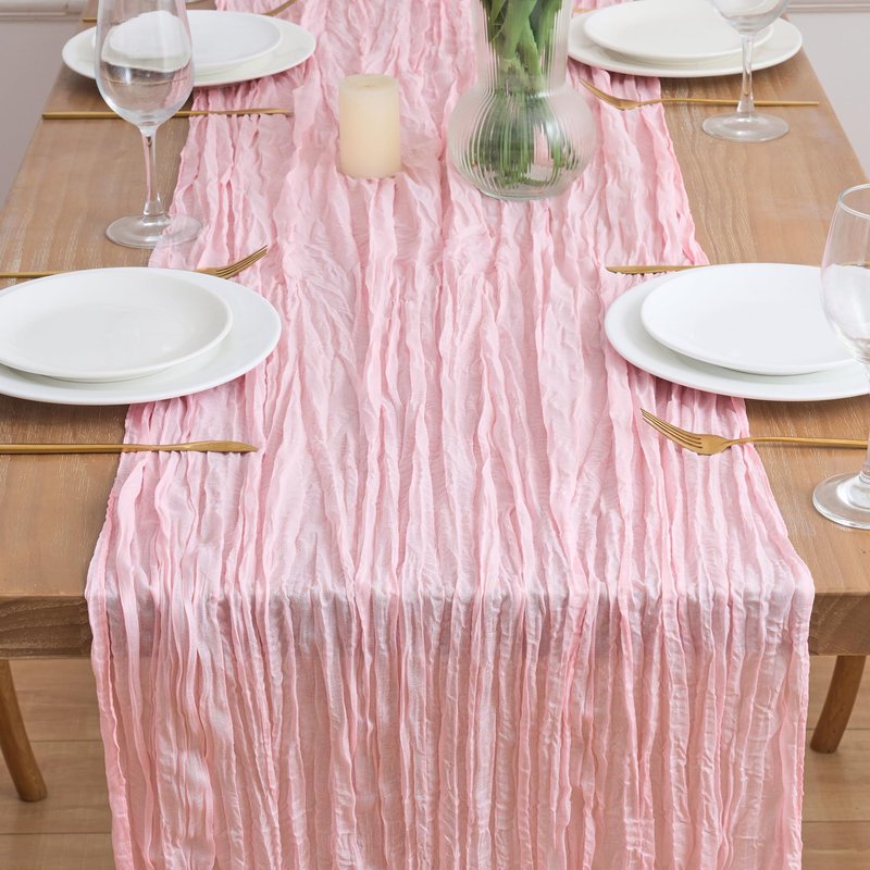Asee'm 2pcs Cheesecloth Table Runner 120 Inches Blushing Pink Boho Gauze Cheese Cloth Runner 10FT Rustic Sheer Table Runners for Easter Spring Summer Wedding Baby Shower Holiday Party Decoration