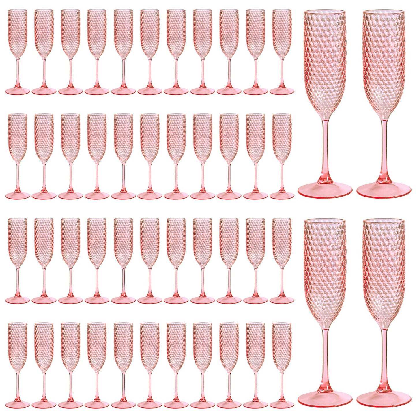 Pesonlook 48 Pack Plastic Champagne Glasses Pink Reusable Diamond Crystal Clear Wine Glasses Diamond Wine Cups Vintage Drinking Glasses for Wedding Reception, Grand Event Party Supplies