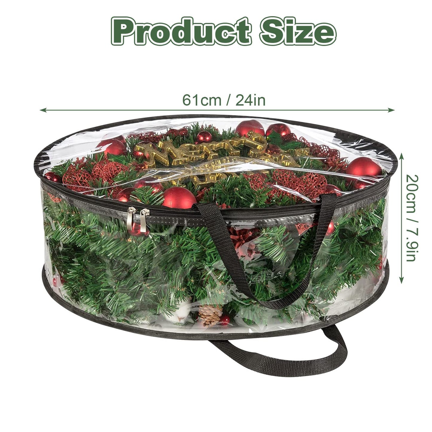 4 PCS Clear Wreath Storage Bag, 24x8 Inch Christmas Wreath Storage Container, Heavy Duty PVC Wreath Protector with Handle for Xmas Holiday Seasonal Wreath Garland (Black)