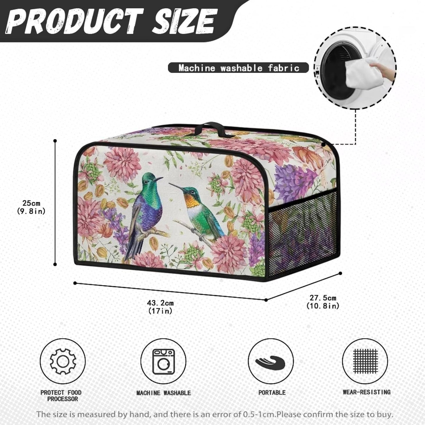 TODIYADDU Hummingbird Floral Slow Cooker Cover, Trendy Dust Cover with Storage Pocket for Kitchen Appliances
