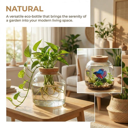 NUOBESTY Glass Terrarium Jar with Cork Lid, Hydroponic Plant Propagation Vase, Clear Round Betta Fish Bowl Tank for Moss Succulent Indoor Desktop Home Decor
