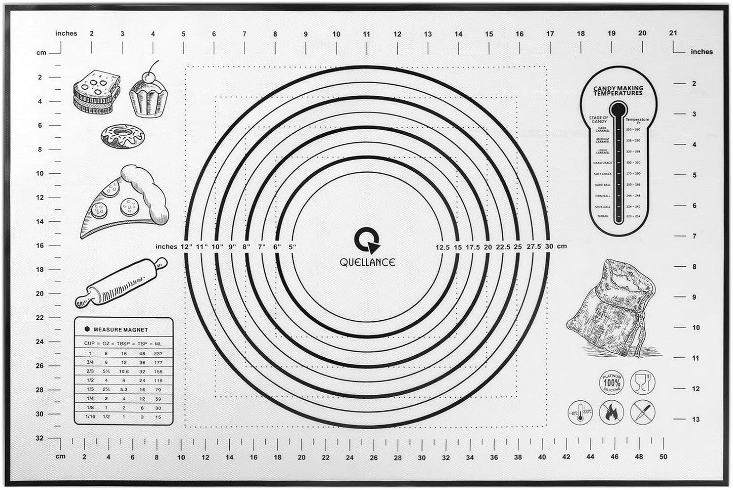Extra Large Silicone Baking Mat 16" x 24", Black Pastry Mat with Measurement for Pie Crust, Pizza, Cookies - BPA Free