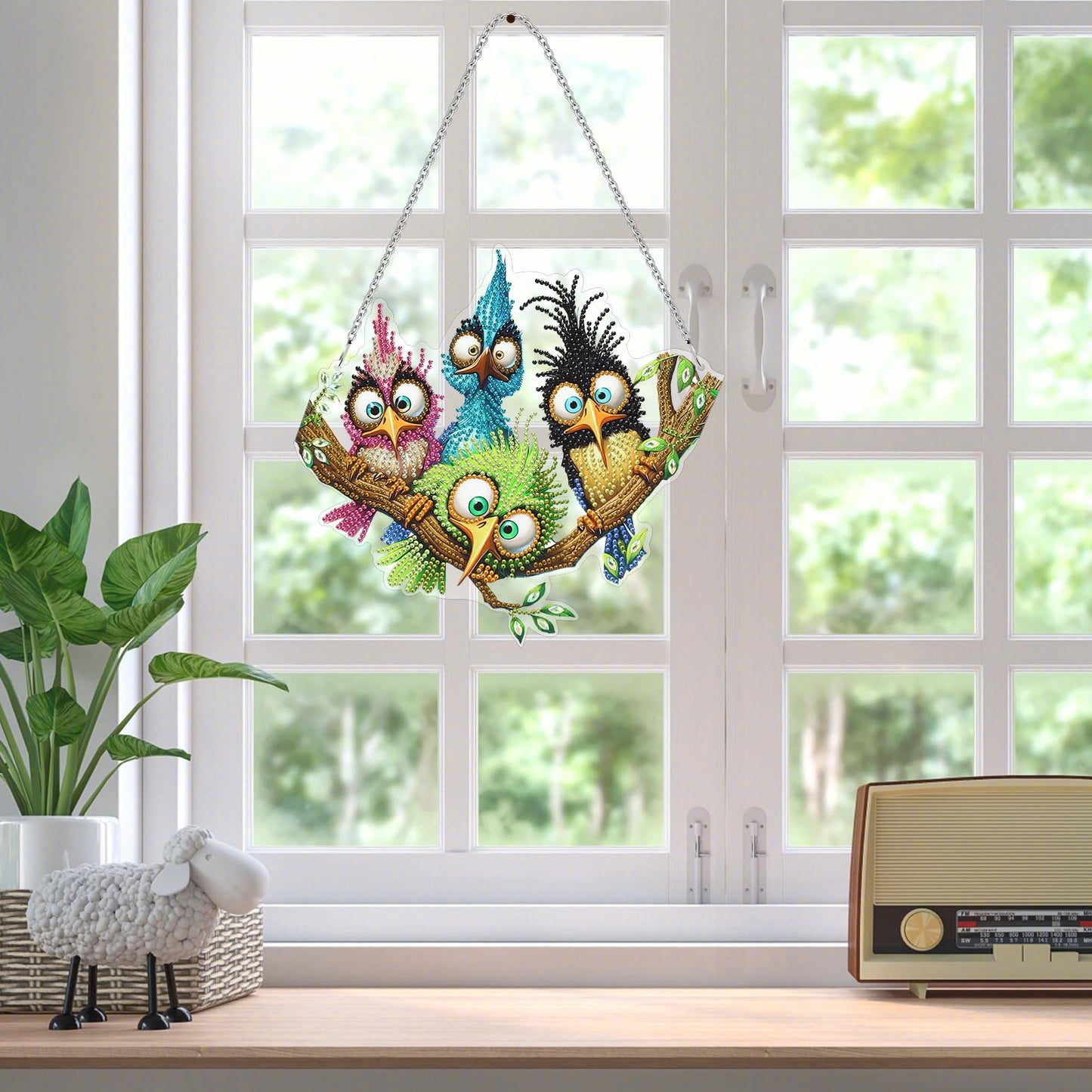 MUNORIAY Diamond Art Hanging Kit for Adult,DIY Acrylic Double Sided Bird Diamond Art Painting Window Suncatchers Pendants,Diamond Hanging Kit Crystal Gem Craft for Home Garden Wall Decor