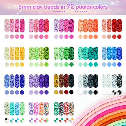 Gionlion Clay Beads Friendship Bracelet Making Kit, 72 Colors Preppy Clay A-Z Letter Number Beads & Charms Complete Jewelry Making Kit DIY Crafts Gift for Teen Girls