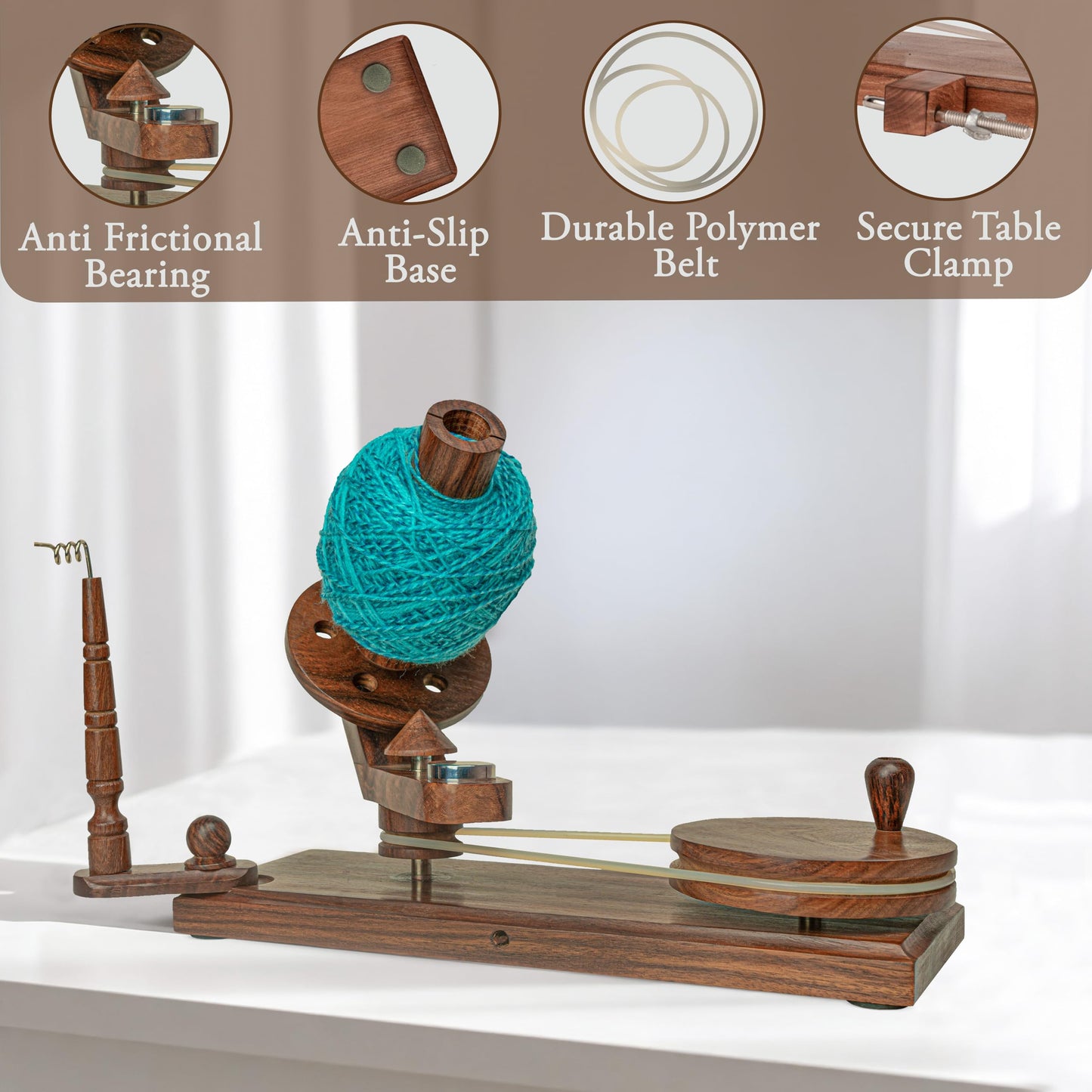 OZYRA Wooden Yarn Cake Winder - Elegant Handmade Yarn Winder for Crocheting, Yarn Winder Large Capacity, Yarn Spinner for Crocheting (R-Combo-2)