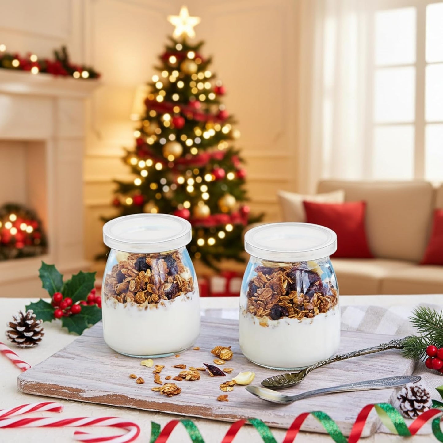 24 Tessco for you Pieces Yogurt Container Lids Clear Plastic Jar Lids Not Included Jar Replacement Compatible with Oui