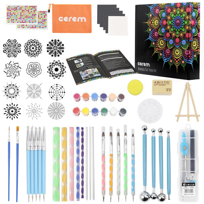 Mandala Dotting Tools Kit with Acrylic Paints and Reusable Stencils - Dot Art Set for Rock Painting, DIY Craft Project, Home Decor Drawing Activity