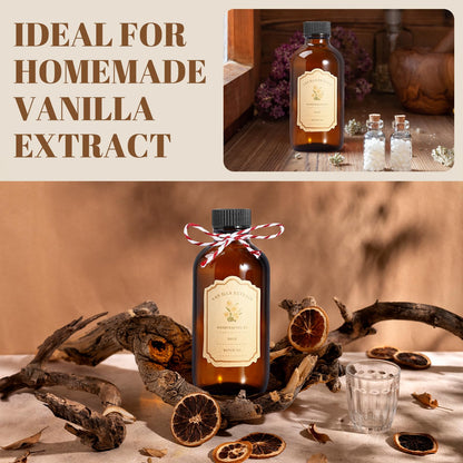 Jarsoph 4oz Amber Glass Bottles 8 PCS - Brown Boston Round Glass Bottles for Homemade Vanilla Extract, Essential Oils, Herbal Medicine, DIY Crafting - UV Protective 8 Pack Bottles for Syrup, Sauce