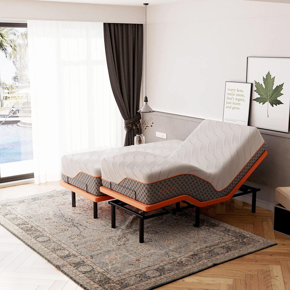 Split King Adjustable Bed Frame with Mattress - 14” Luxury Hybrid Mattress, Smart APP Contorl, Massage, Zero Gravity, Anti-Snore, 5 Minutes Installation, Head and Foot Incline, Medium Soft, Split King