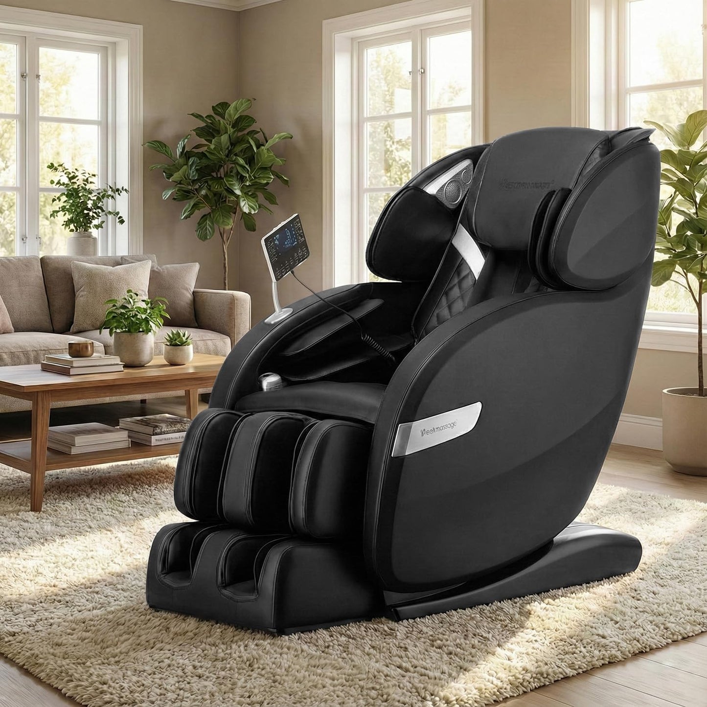 BestMassage Zero Gravity Recliner Chair, Full Body Heated Massage SL Extra Long Track Roller Chair with Bluetooth Connectivity 6 Manual Modes and 12 Automatic Modes (Black)