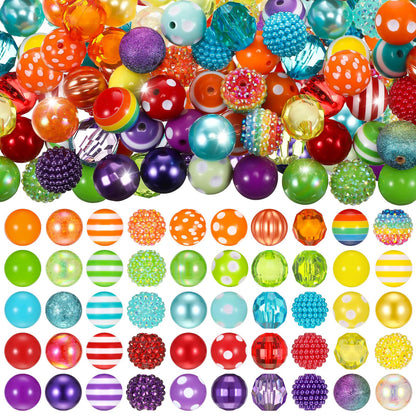 Huquary 100 Pcs 20mm Rhinestone Bubblegum Beads for Pens Mixed Crystal Resin Chunky Beads for DIY Craft Keychain Necklace Bracelet Jewelry Making(Rainbow Color)