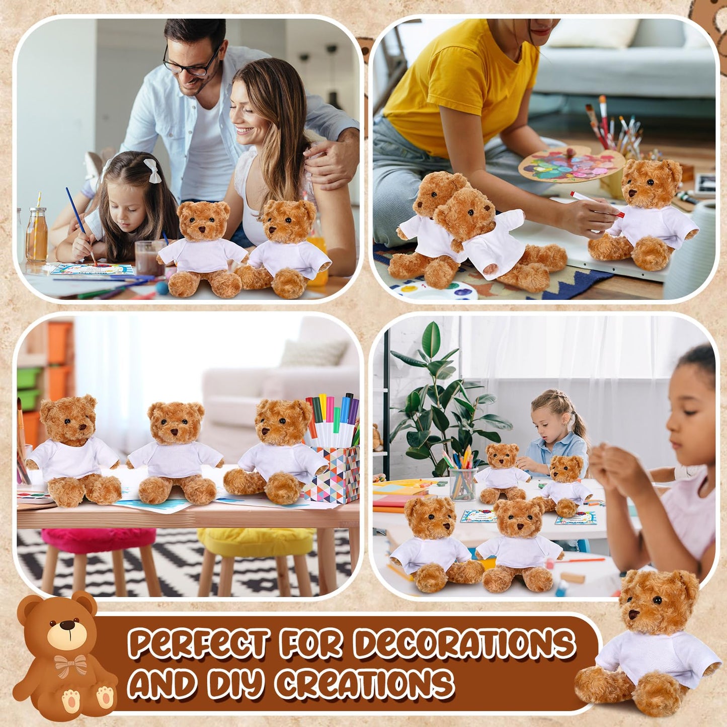 Blueweenly 60pcs 15 Set Make Your Own Stuffed Animal Kit Including 9.84 Inches Velvet Animal T Shirt 12 Colors Pens and Thank You Card DIY Stuffed Plush Gift for Arts Crafts(White)
