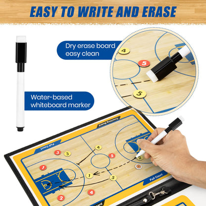 Foldable Basketball Coaching Board, Magnetic Tactics Clipboard with Dry Erase Marker and Magnetic Markers, Portable Lightweight Strategy Board for Coaches Training and Matches, Great Gift for Coach