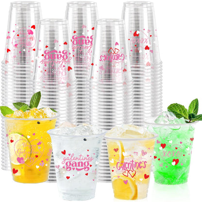50 Pcs Galentines Day Plastic Cups 12oz Galentines Gang Disposable Clear Plastic Cups Girl Gang Valentines Day Decorations for Ladies Celebration Party Favor Girls Ladies Galentine Decor Supplies