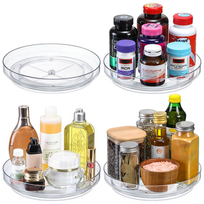 4 Pack 9 Inch Clear Acrylic Lazy Susan, Non-Skid Turntable Organizer for Cabinet, Kitchen, Pantry Organization Storage, Refrigerator, Vanity Makeup, Bathroom Countertop Organizing, Rotating Spice Rack