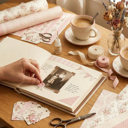 shuielai 24 Sheets 12×12 Retro Pink Floral Scrapbook Paper, Dual-Sided Decorative Craft Paper - for Photo Albums Junk Journals DIY Decor (Pink)