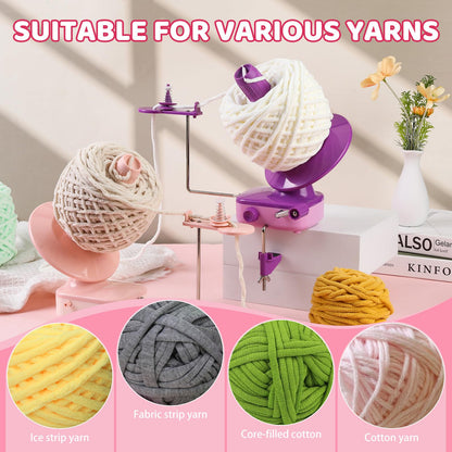 Electric Yarn Winder, Automatic Yarn Ball Winder for Crocheting, Compact Yarn Cake Winder with Strong Tension Stepless Speed for Crocheting & Knitting, Ideal Helper for Yarn Lovers (Pink)