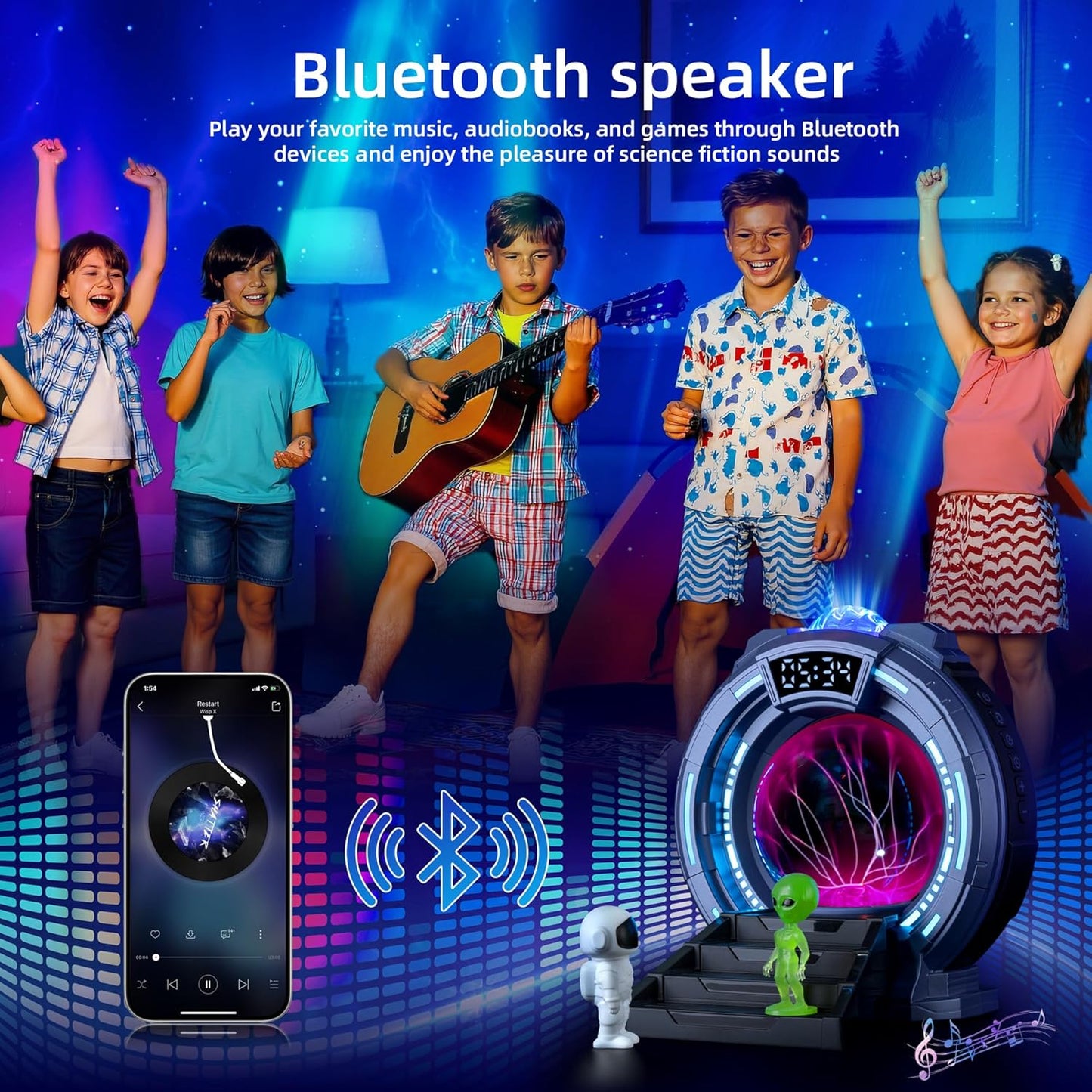 Back-to-School Season Boy Gift,Night Light Aurora Projector for Kids LED Plasma Ball Lamp/Clock,White Noise/Bluetooth