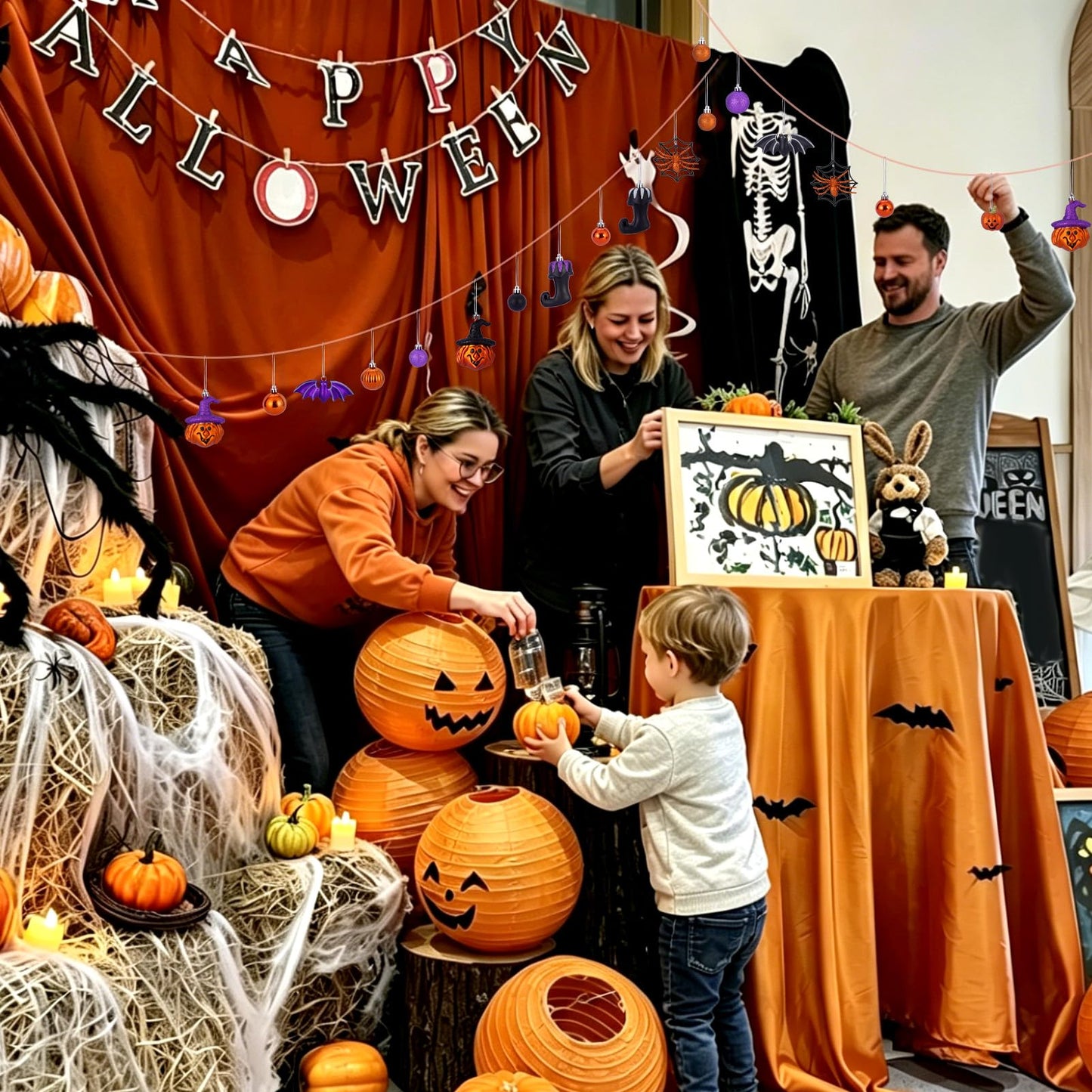 56pcs Halloween Hanging Ornaments for Tree Decorations, Shatterproof Plastic Hanging Halloween Ball Pendants with Pumpkin, Witches Hat Signs, Halloween Tree Decor Party, Holiday, Home (Multi New)
