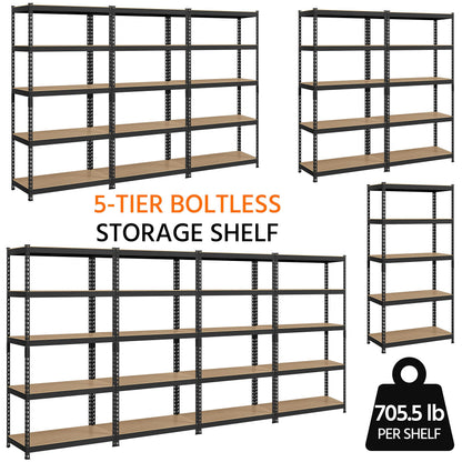 Yaheetech Standing Shelf Units 5 Tier Shelving Unit, 3 Pack Adjustable Garage Shelving Metal Shelving Unit Utility Rack Heavy Duty Industrial Shelving, 35.5″ L × 17.5″ W × 72″ H - Black