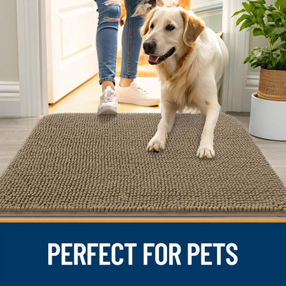 OLANLY Dog Door Mat - Absorbent Non-Slip Chenille for Muddy Paws | 44x24 Tan Indoor Entryway Carpet