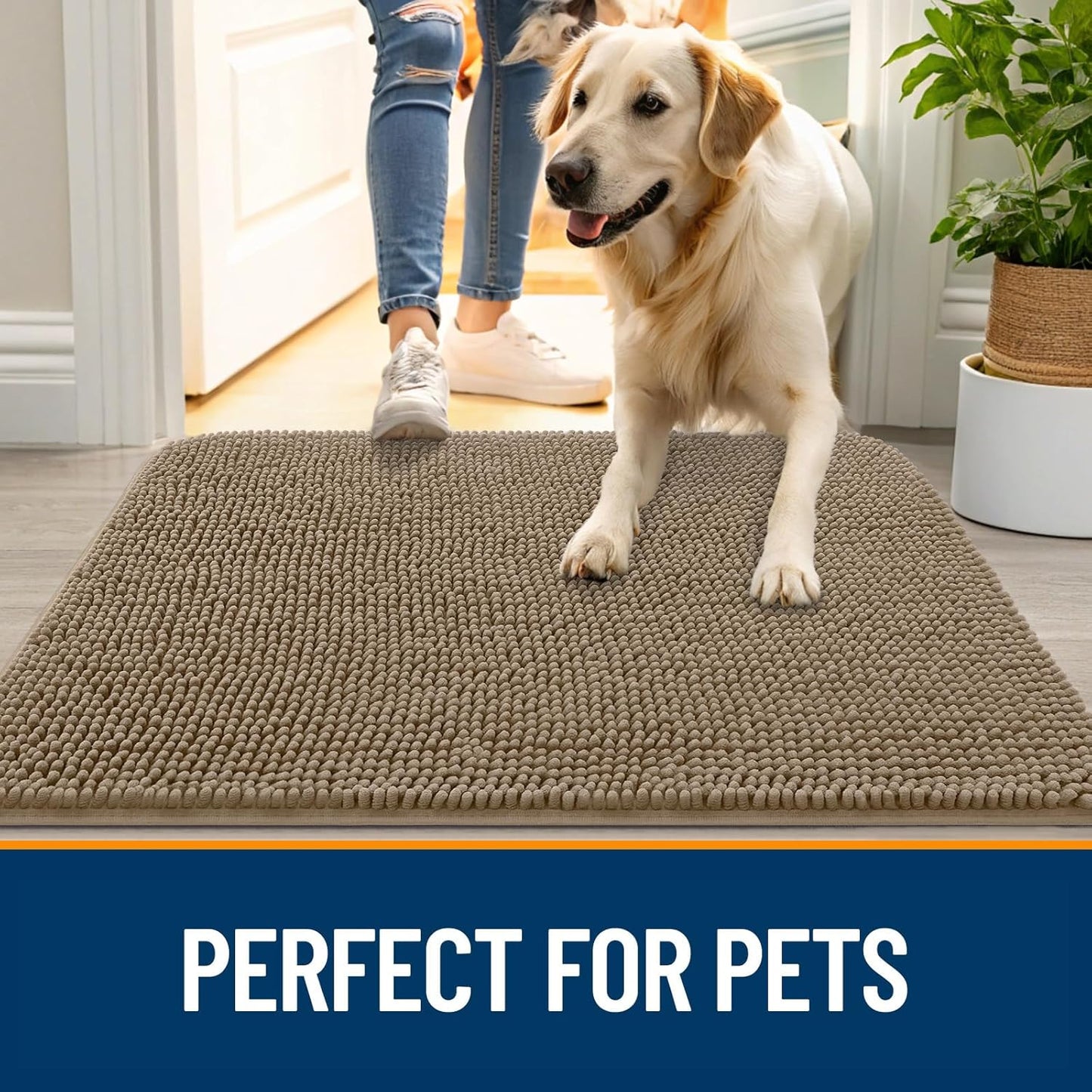 OLANLY Dog Door Mat - Absorbent Non-Slip Chenille Mat for Muddy Paws | 59x24 Inches, Tan