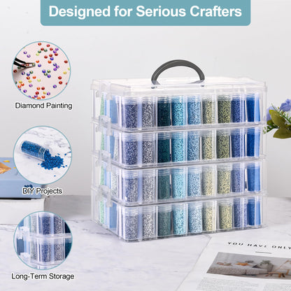 MERATIA Diamond Painting Storage Container, 4-Tier Bead Organizer Box with 200 Slots, Stackable Crafts Organizers for DIY Diamond Art Accessories Craft Jewelry Bead Storage