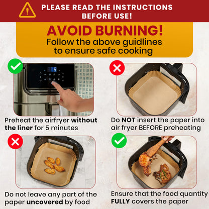 Air Fryer Paper Liners, 125Pcs Air Fryer Disposable Liners, Non-Stick and Oil Proof for Easy Cleanup, 8” Square for 5-8 qt Basket by Baker's Signature