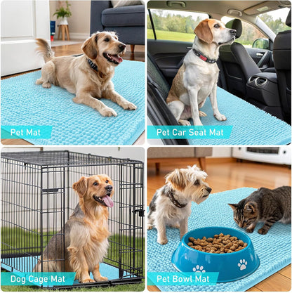 OLANLY Dog Door Mat - Absorbent Non-Slip Chenille Mat for Muddy Paws | 70x32, Quick Dry, Blue