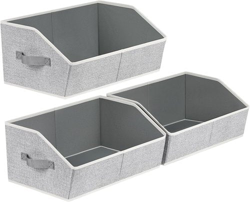 Homsorout Trapezoid Closet Shelf Organizer - Large Fabric Storage Baskets | 3-Pack Light Gray for Clothes & Books