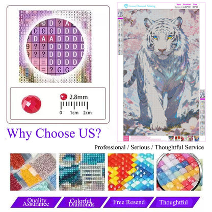Lvmuu White Tiger Diamond Art Kits for Adults, Full Round Drill Animal Diamonds Painting Sets for New Beginner Paint with Shiny Beads Art Crafts Home Decoration 30x50cm