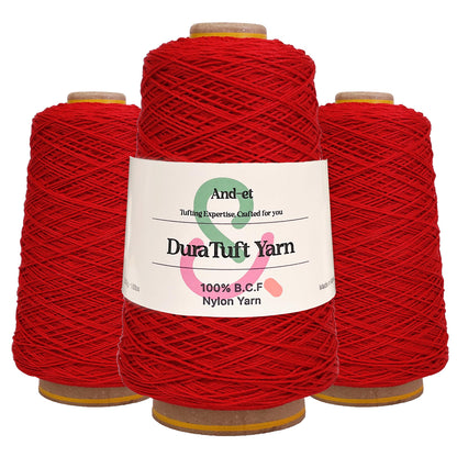 And-et DuraTuft Yarn 45 Vibrant Colors Tufting Nylon Yarn Pack - Ideal for Crochet, Craft Projects -100% B.C.F. - 3 Cones x 1.66lbs -180yards -Perfect for Rug Weaving and Knitting (06 Red)