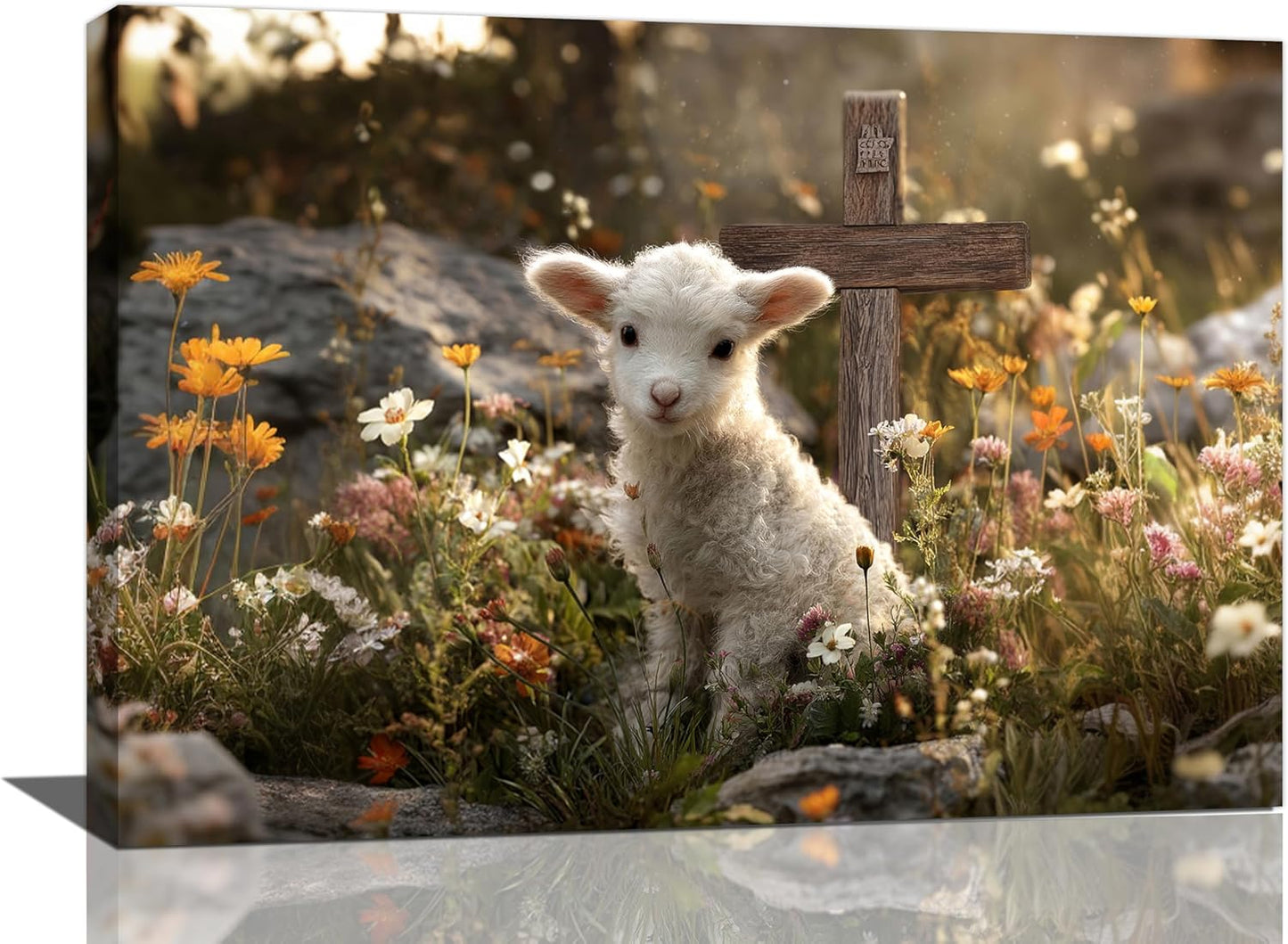 Nexlyth 24" 16" Farmhouse Lamb Wall Art For Kids Christian Cross Canvas Wall Decor Christ Pictures Paintings Prints