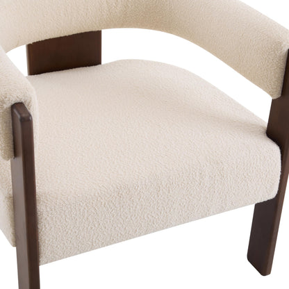 Merax Modern Boucle Accent Armchair, Upholstered Barrel Chair with Walnut Finish Wooden Legs, Comfy Reading Lounge Chair for Living Room Bedroom Office, Beige