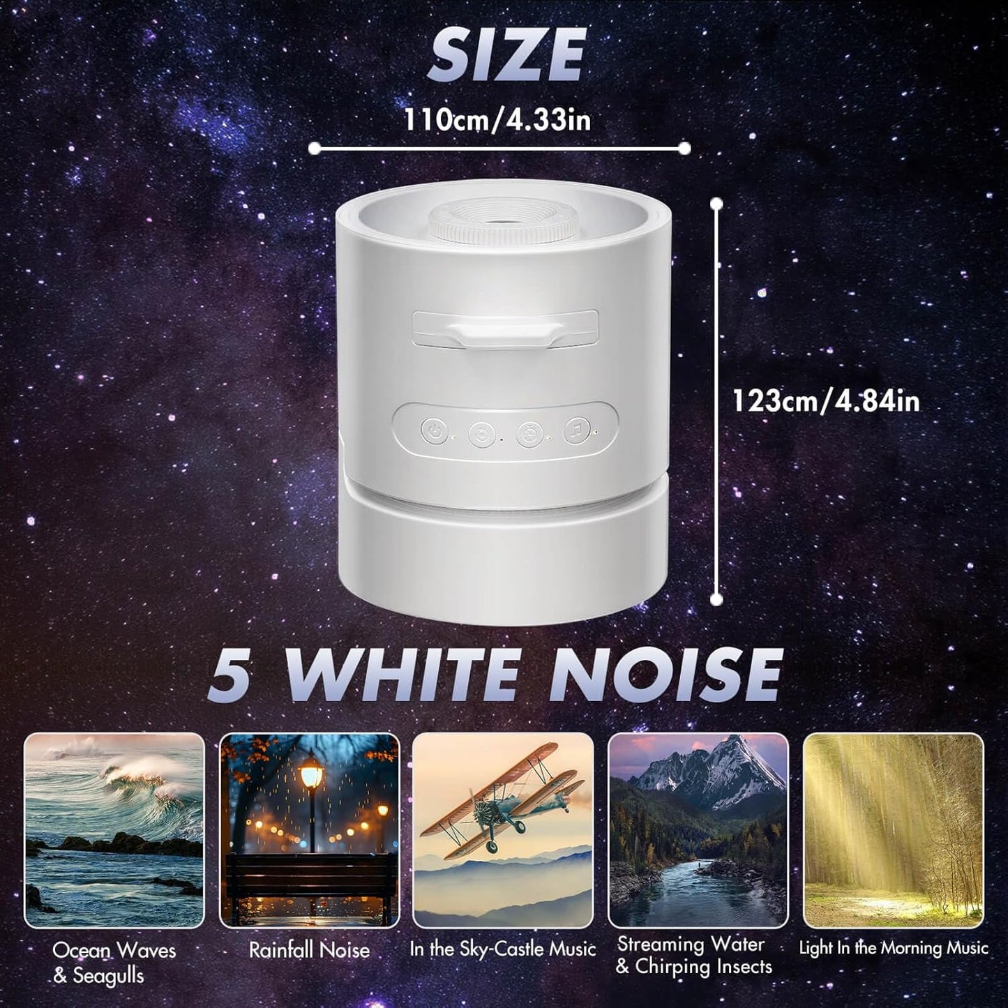 6 Planet Projector Night Light for Bedroom,Starry Galaxy Light Projector with Bluetooth Speaker,White