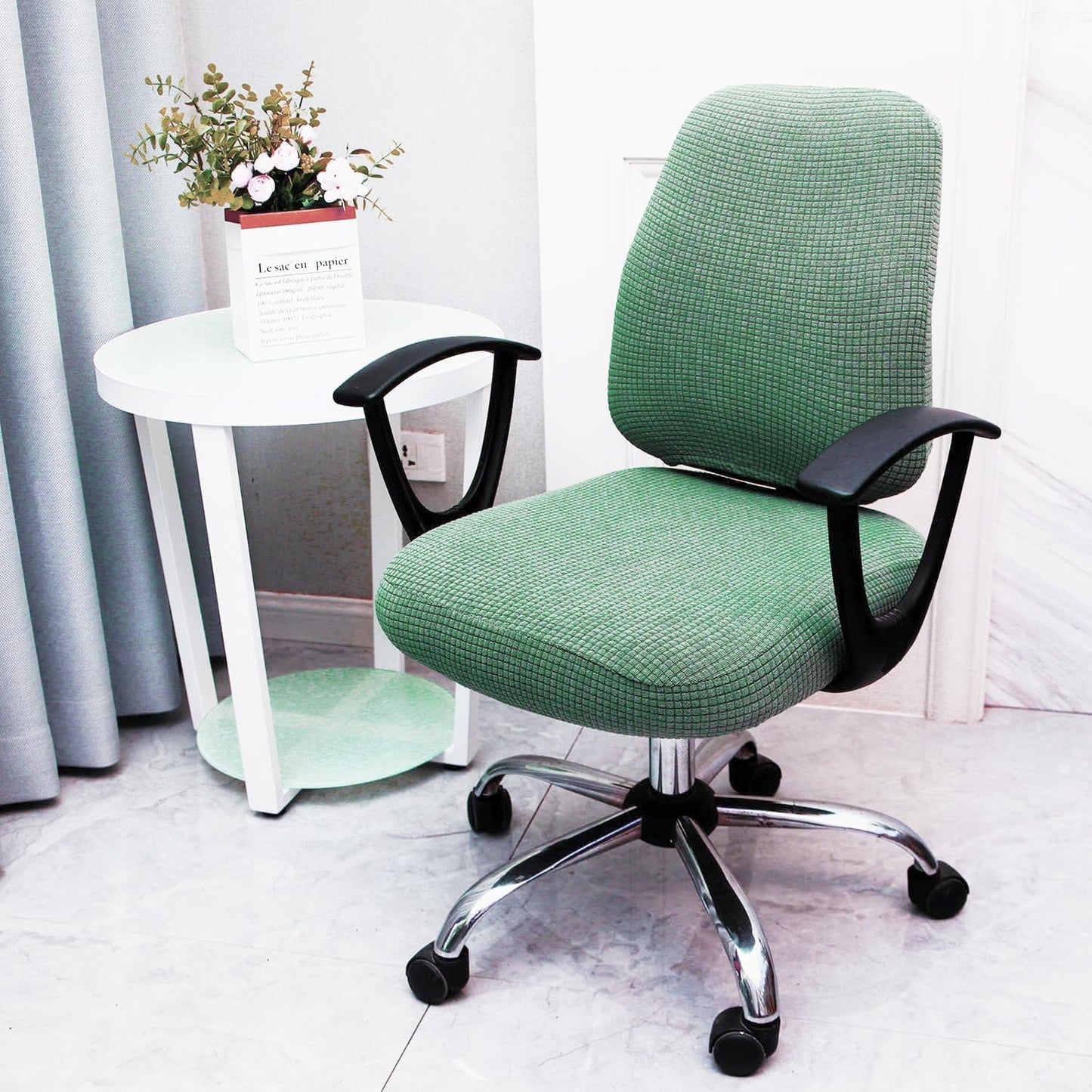 Computer Office Chair Cover, Stretchable Universal Rotating Chair Slipcover (ZZ Green Walf Checks)