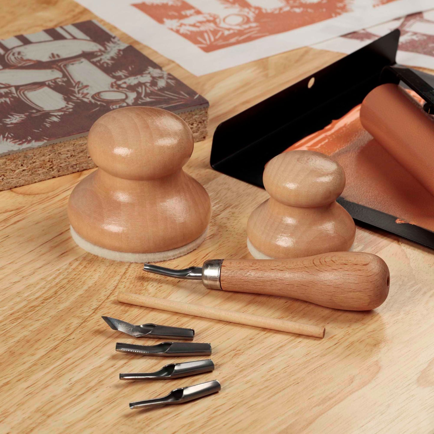 Creative Mark Hand-Held Printmaking Baren, Small 51mm Wooden Block Print Baren - Linocut Tools with Solid Wood Polished Domed Handle, Felt-Covered Base
