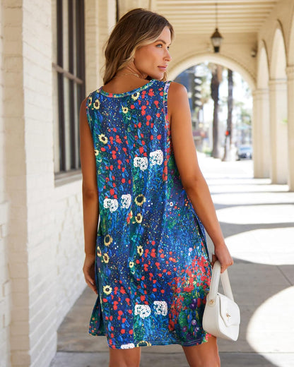 elescat Women's Summer Dresses 2025 Beach Casual Sleeveless Floral Print Tank Loose Sundress with Pocket