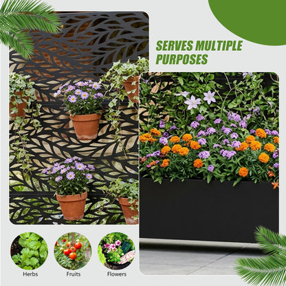 Wooakway 72" H Raised Garden Bed with Trellis and Wheels, Metal Privacy Screen Outdoor Planter Box with Decorative Leaf Pattern, 52 Gal Large Mobile Vertical Planter for Patio, Balcony & Backyard