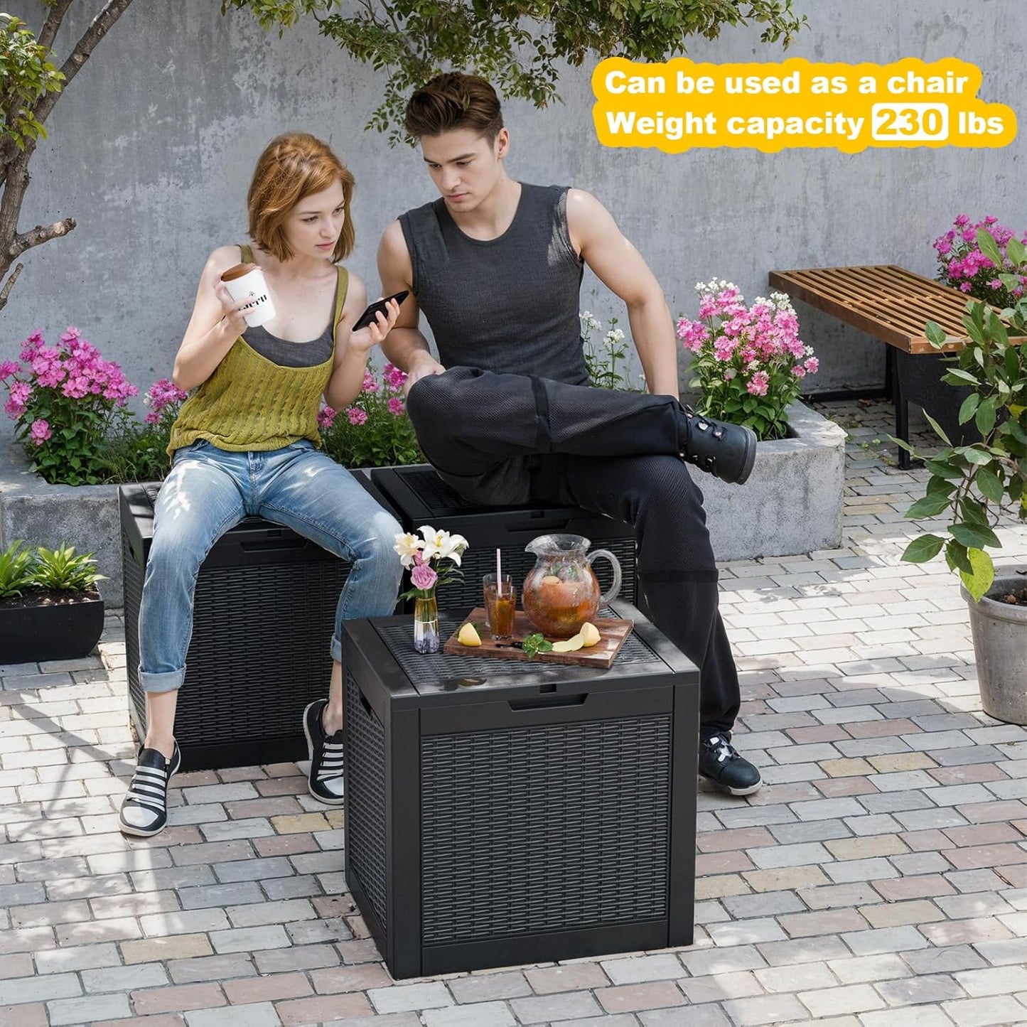 GYMHILL 35 Supplies,Waterproof,Lockable(Black,35Gallon) Gallon Resin Deck Box Outdoor Storage Box for Patio