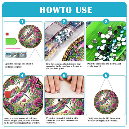 C'eitura DIY Flower Dragonfly Diamond Art Round Shape Hanging Pendant Kits for Home Decor, Unique Gift for Women & Teens